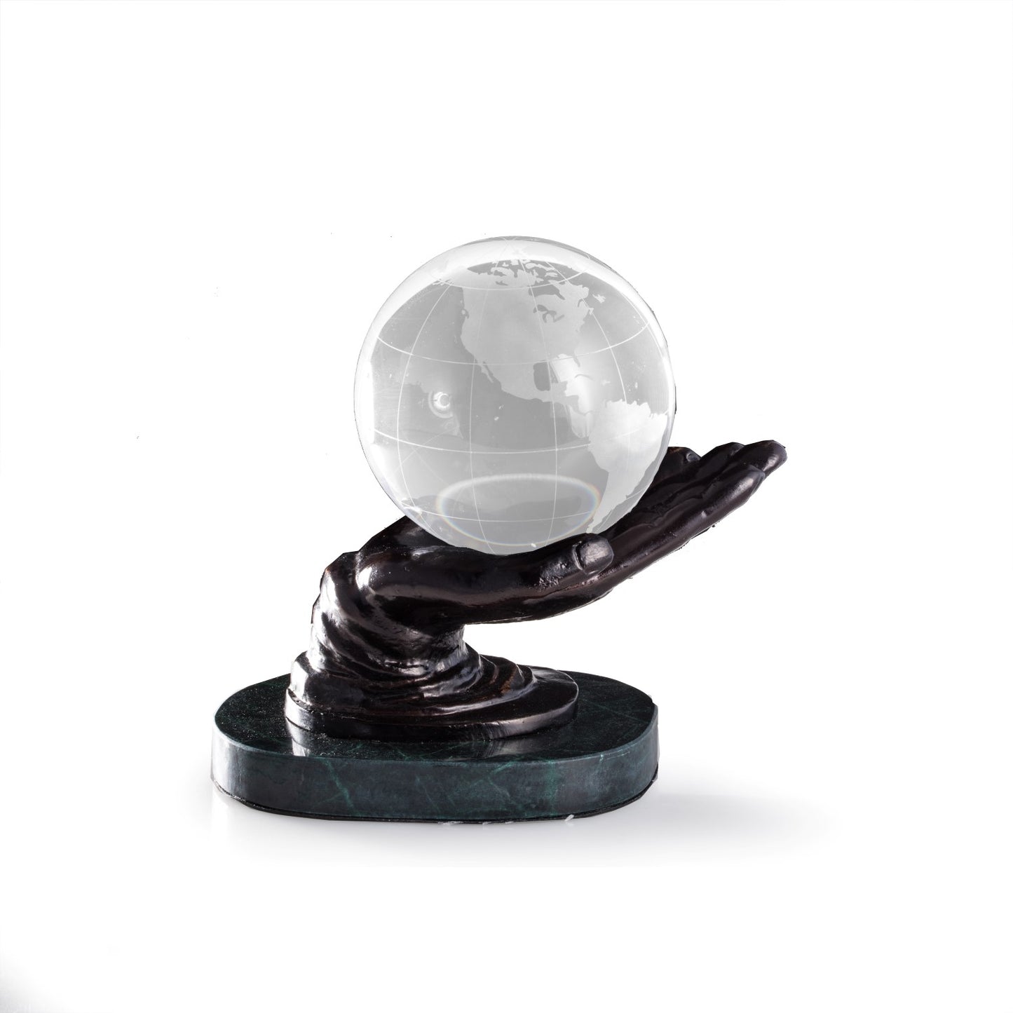 Occasion Gallery Bronze/Green Marble Color Cast Metal Hand Ball Holder with Bronzed Finish on Green Marble Base. 7.5 L x 5.25 W x 4.75 H in.