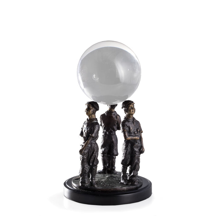 Occasion Gallery Black/Bronze Color Three Bronze Golf Caddy Ball Holder on Black Wood Base. 6 L x 6 W x 6.5 H in.