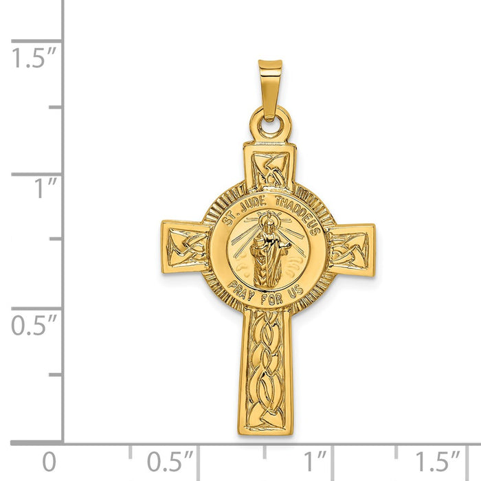 Million Charms 14K Yellow Gold Themed Relgious Cross With Religious Saint Jude Medal Pendant