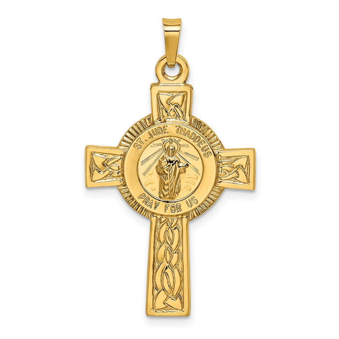 Million Charms 14K Yellow Gold Themed Relgious Cross With Religious Saint Jude Medal Pendant