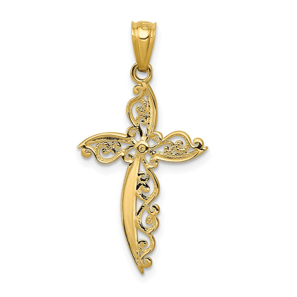Million Charms 14K Yellow Gold Themed Scroll Design Relgious Cross Pendant