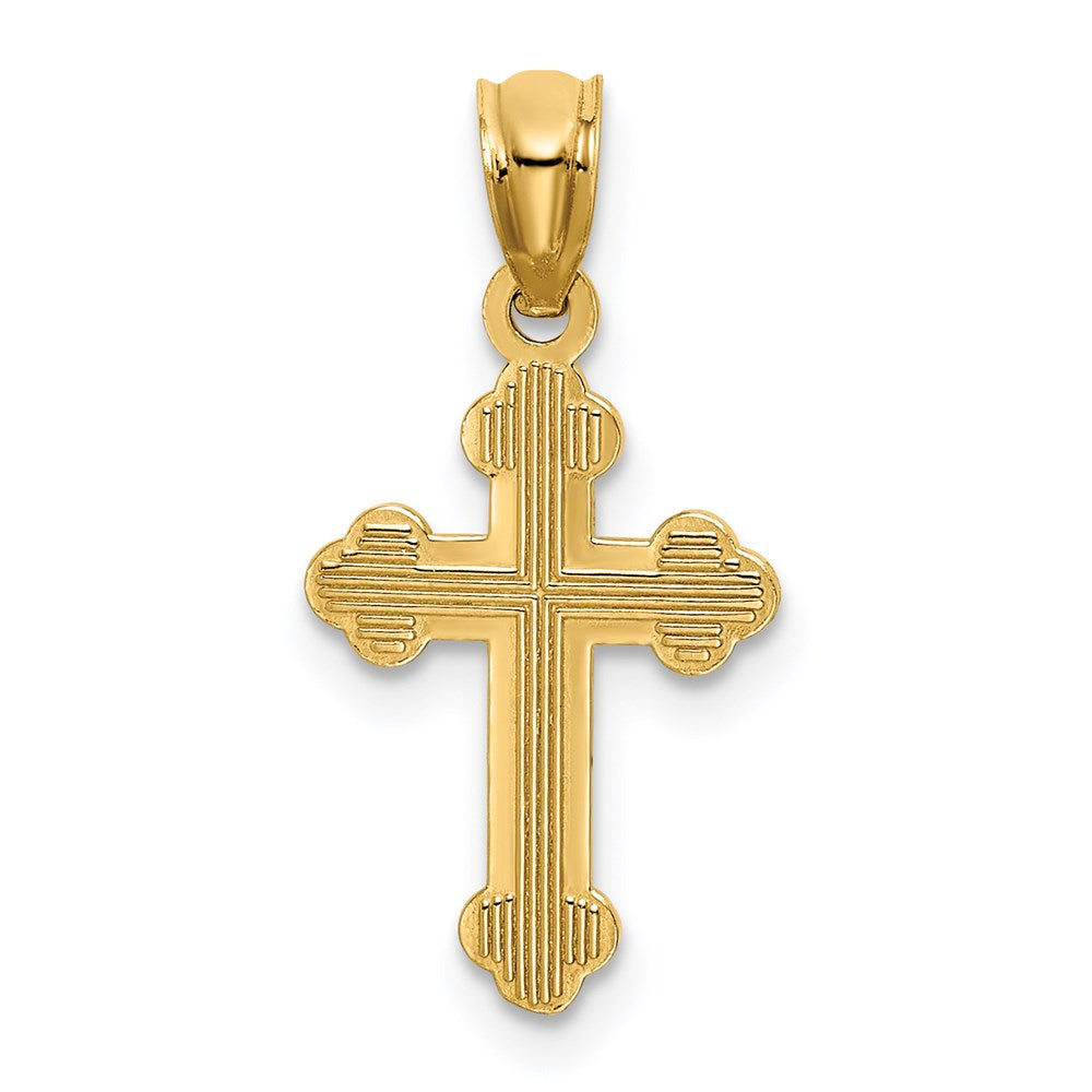 Million Charms 14K Yellow Gold Themed Small Budded Relgious Cross Charm