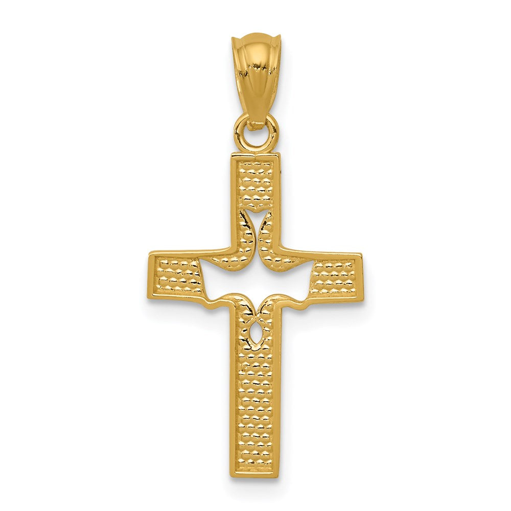 Million Charms 14K Yellow Gold Themed Dove Relgious Cross Pendant
