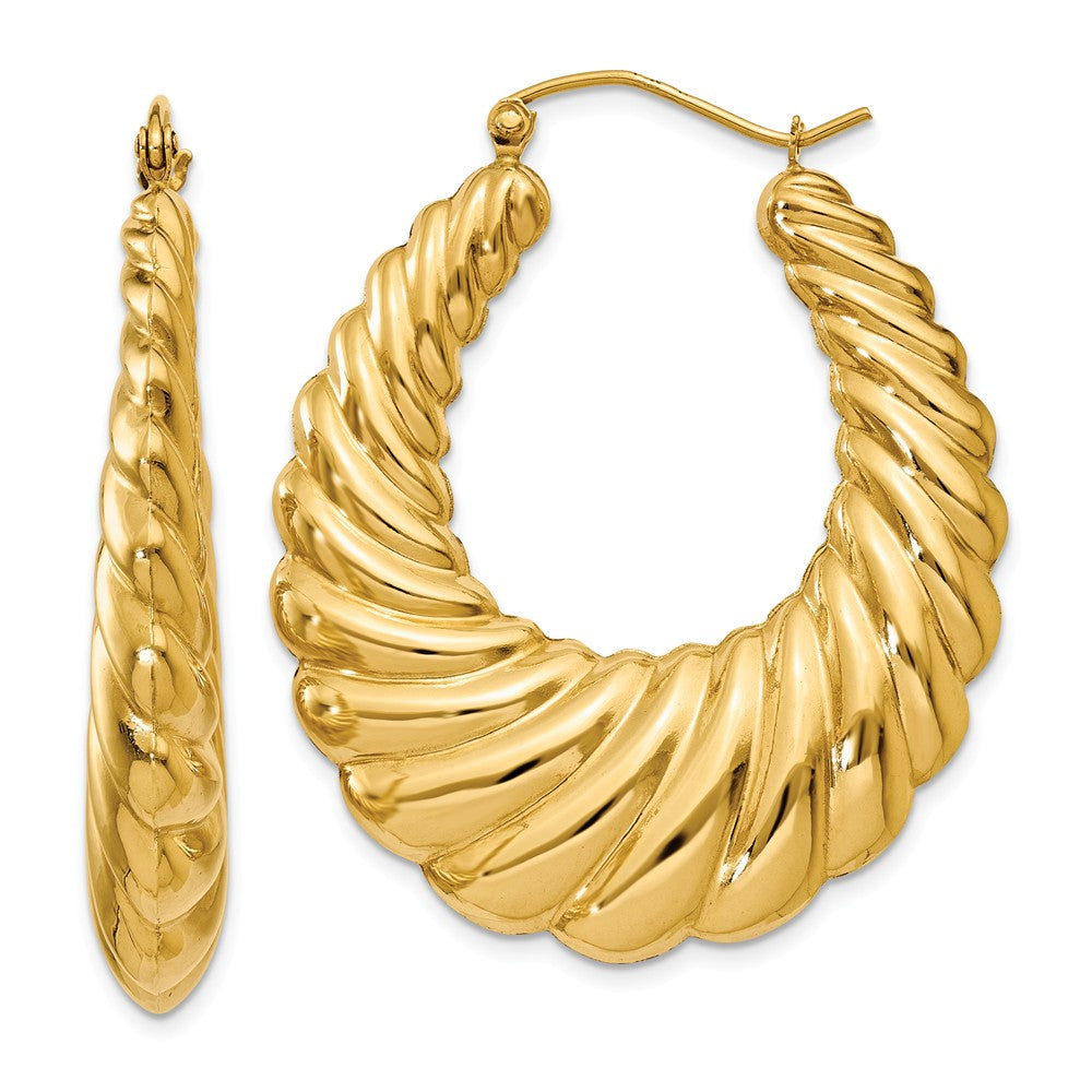 Million Charms 14k Yellow Gold Polished Scalloped Hoop Earrings, 17mm x 5mm