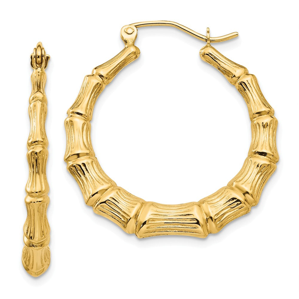 Million Charms 14k Yellow Gold Polished Bamboo Hoop Earrings, 20mm x 4mm