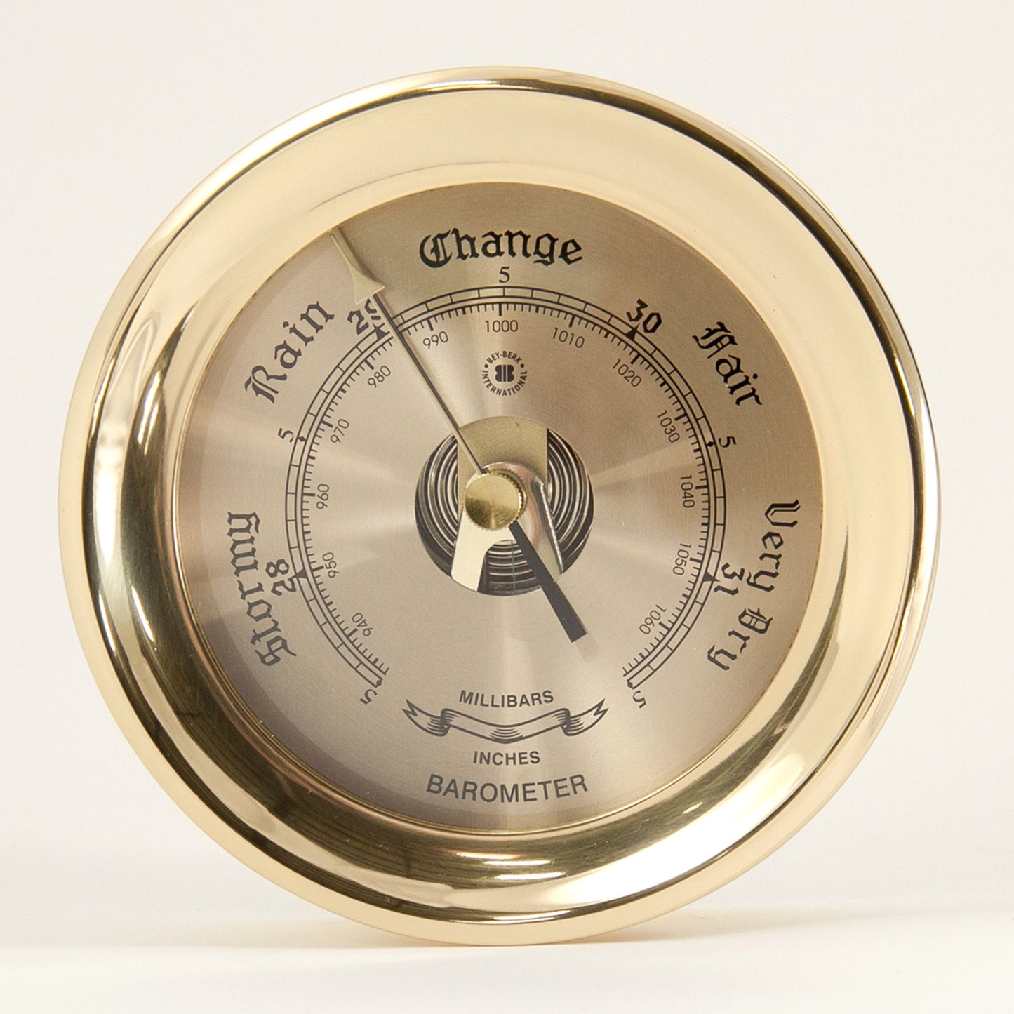 Occasion Gallery Gold Color Lacquered Brass Round Barometer with Beveled Glass. 6.25 L x 2.5 W x H in.