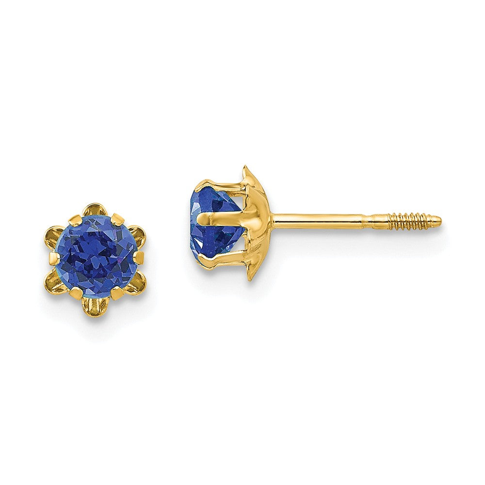 14k Yellow Gold Madi K 4mm Synthetic (Sep) Screwback Earrings, 4mm x 4mm