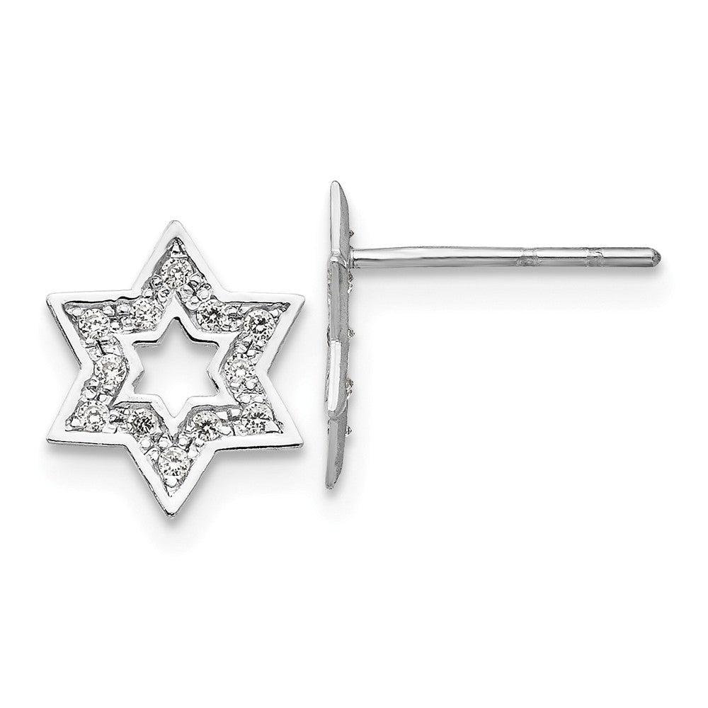 14k Madi K White Gold Cubic Zirconia ( CZ ) Star of David Earrings, 10mm x 8mm