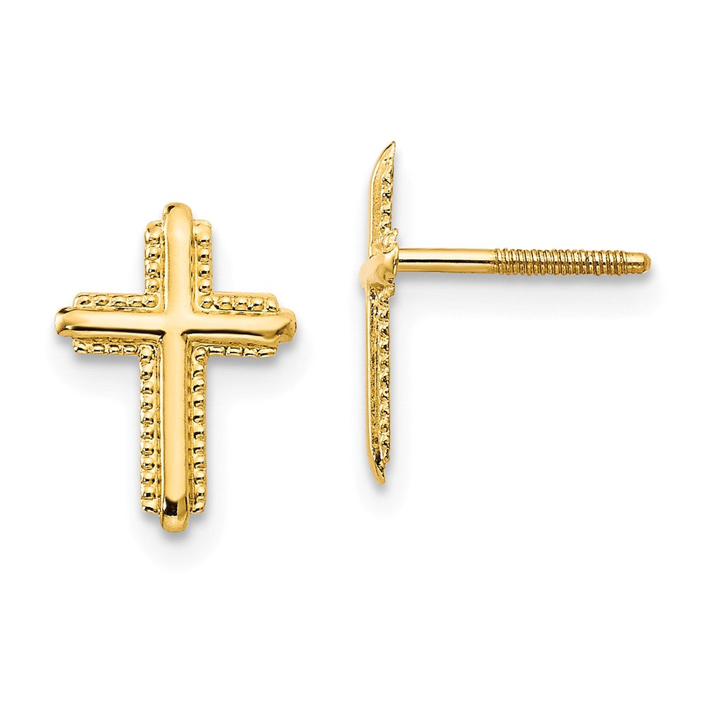 14k Yellow Gold Madi K Cross Post Earrings, 8mm x 6mm