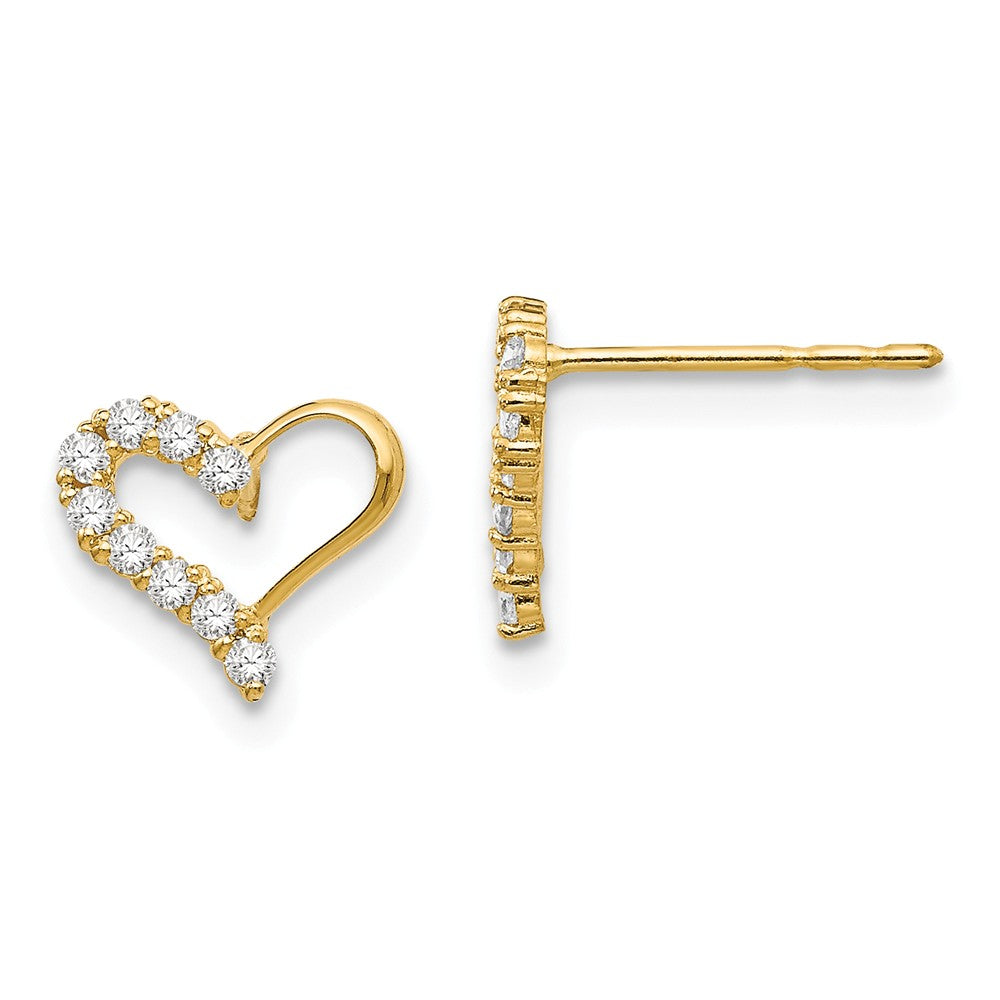 14k Yellow Gold Madi K Cubic Zirconia ( CZ ) Heart Post Earrings, 7mm x 8mm
