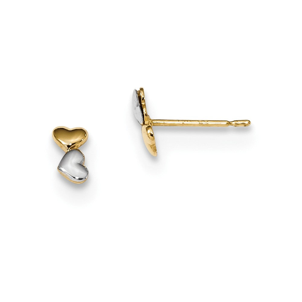 14k Madi K Two-tone Childrens Double Heart Post Earrings, 6.5mm x 3.5mm