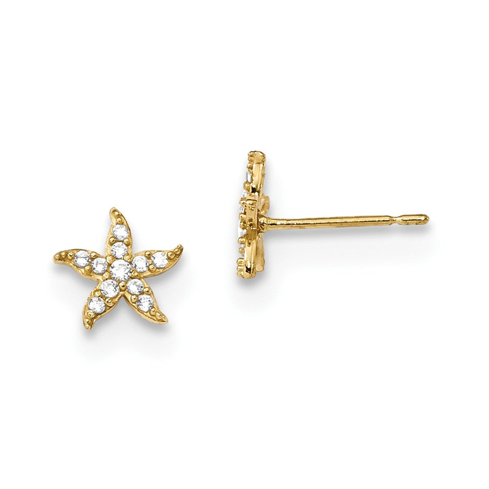 14k Yellow Gold Madi K Childrens Cubic Zirconia ( CZ ) Starfish Post Earrings, 7.18mm x 7.16mm