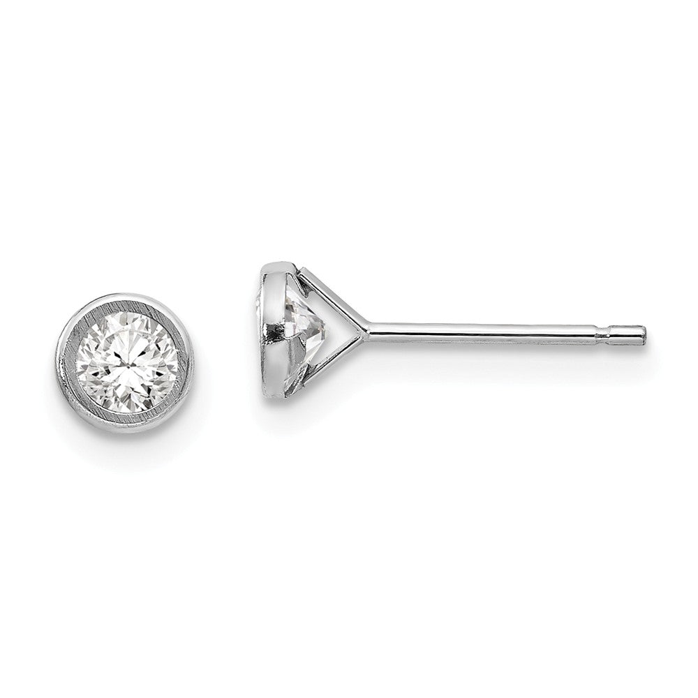 14k White Gold Madi K 4mm Bezel Set Cubic Zirconia ( CZ ) Post Earrings, 4mm x 4mm