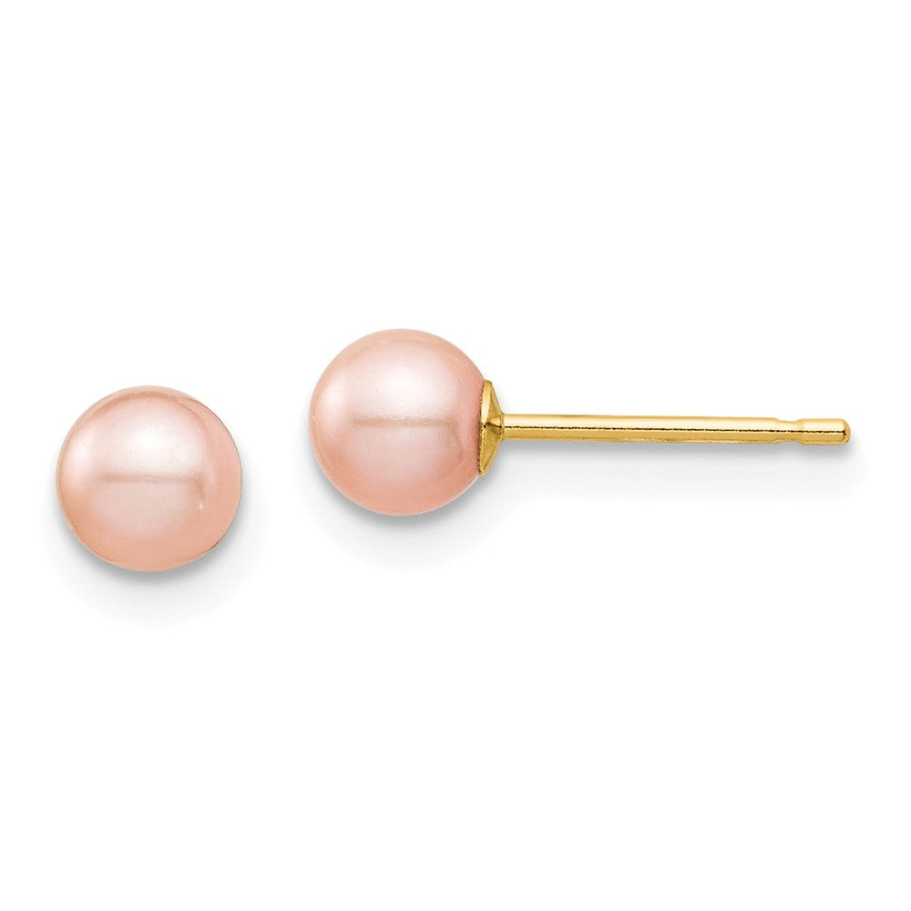 14k Yellow Gold Madi K 4-5mm Pink Round Freshwater Cultured Pearl Stud Post Earrings, 4.45mm x 4.45mm