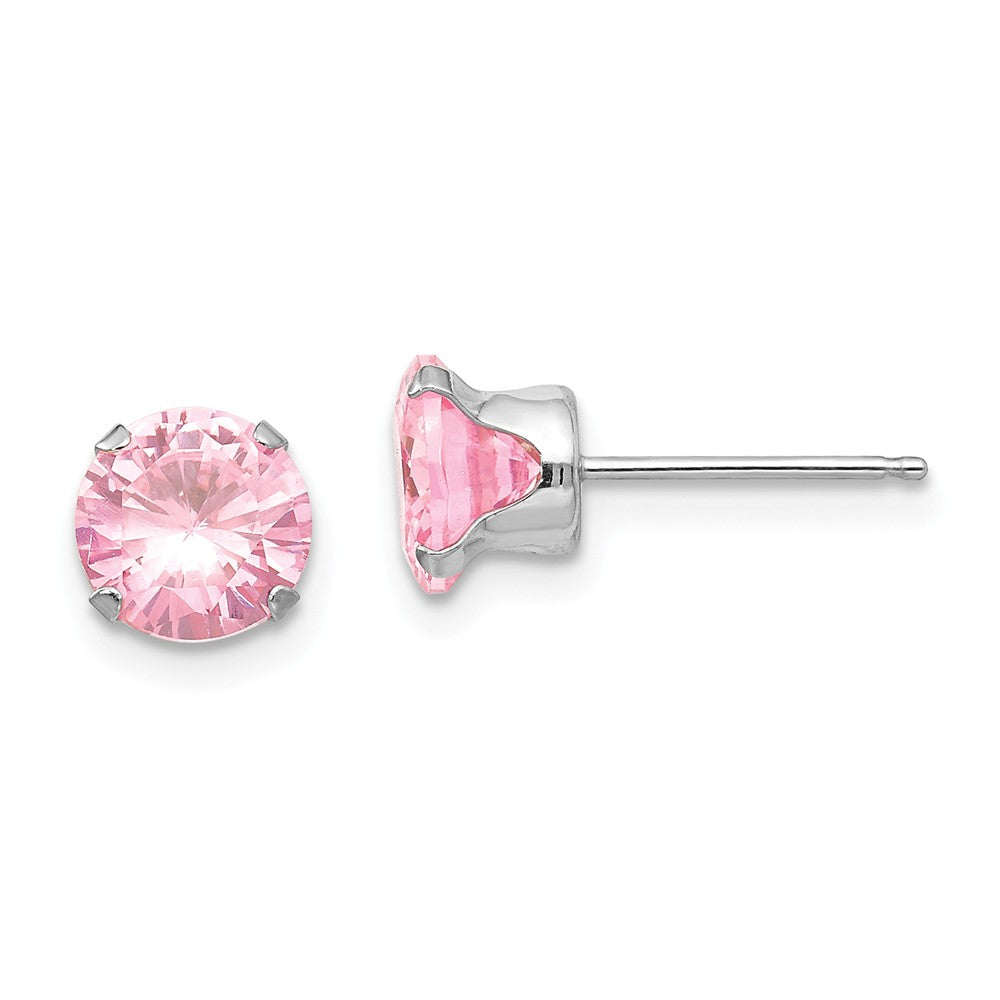 14k White Gold Madi K 6.5mm Pink Cubic Zirconia ( CZ ) Post Earrings, 6.5mm x 6.5mm
