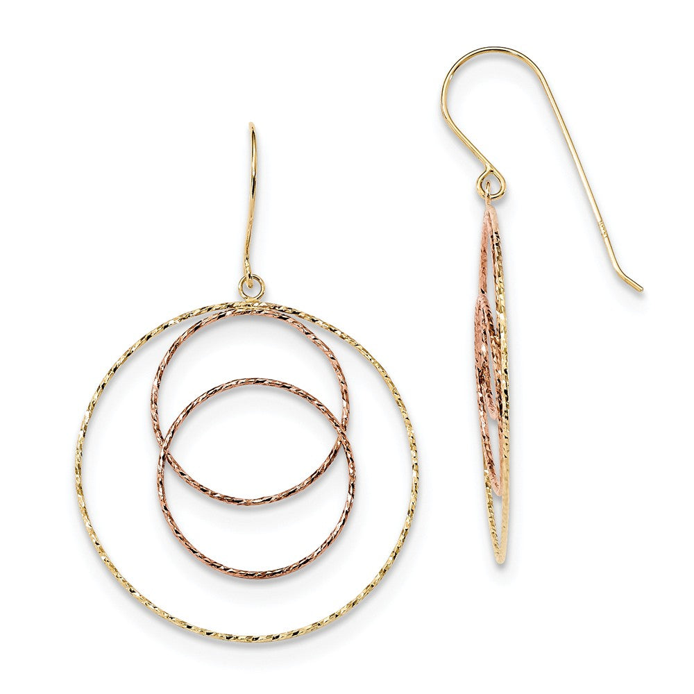 Million Charms 14k Yellow & Rose Diamond-Cut Graduated Circles Shepherd Hook Earrings, 40mm x 29mm
