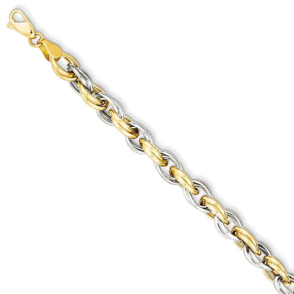 Million Charms 14k Two-tone Fancy Hollow Link Bracelet, Chain Length: 7.75 inches