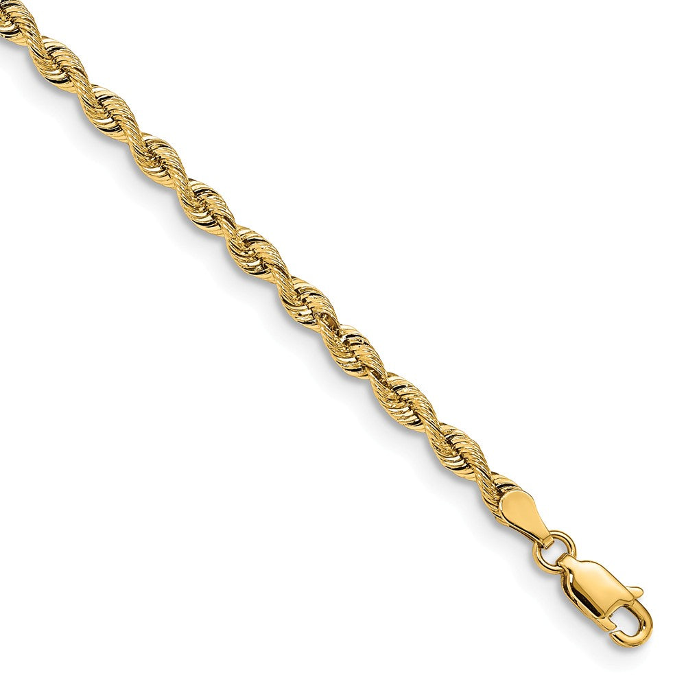 Million Charms 14k Yellow Gold 3.25mm Silky Rope Chain, Chain Length: 7 inches
