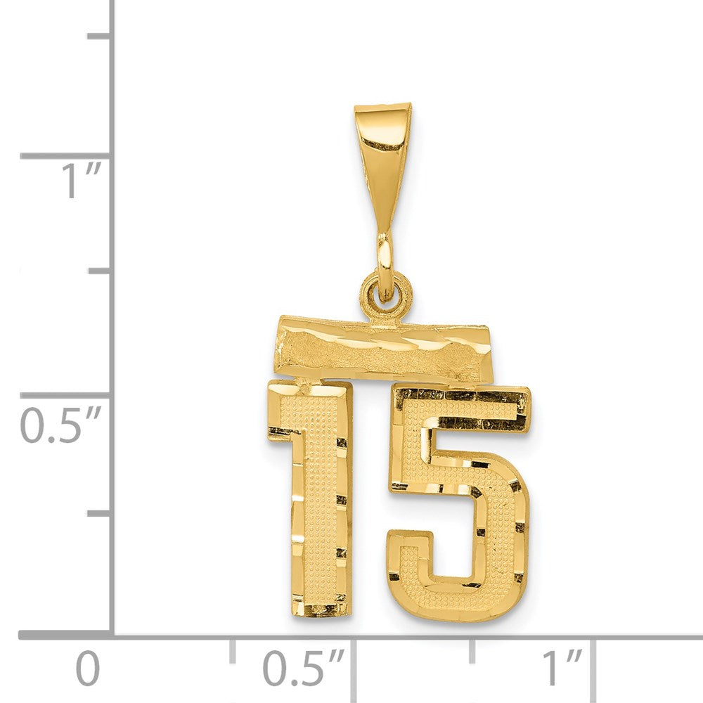 Million Charms 14K Yellow Gold Themed Small Diamond-Cut Number 15 Charm