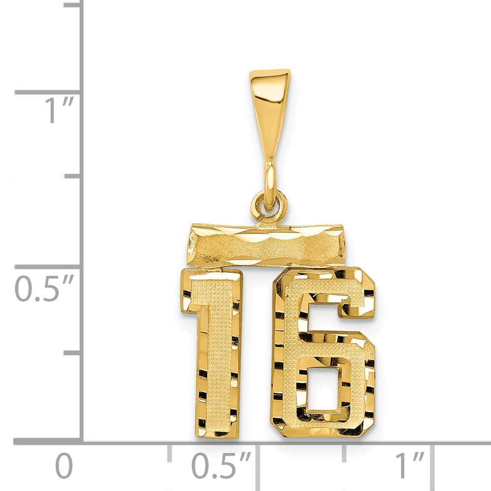Million Charms 14K Yellow Gold Themed Small Diamond-Cut Number 16 Charm