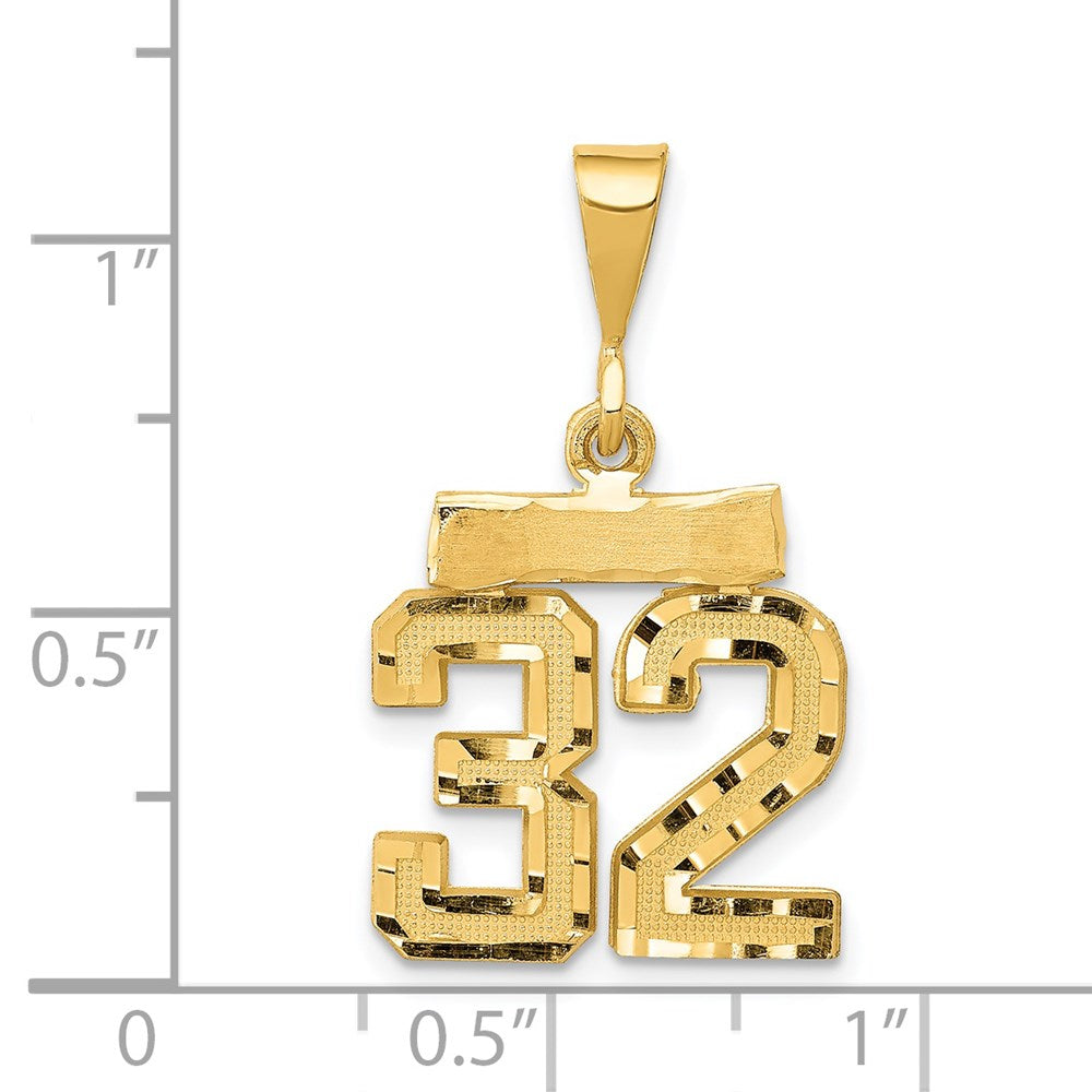 Million Charms 14K Yellow Gold Themed Small Diamond-Cut Number 32 Charm