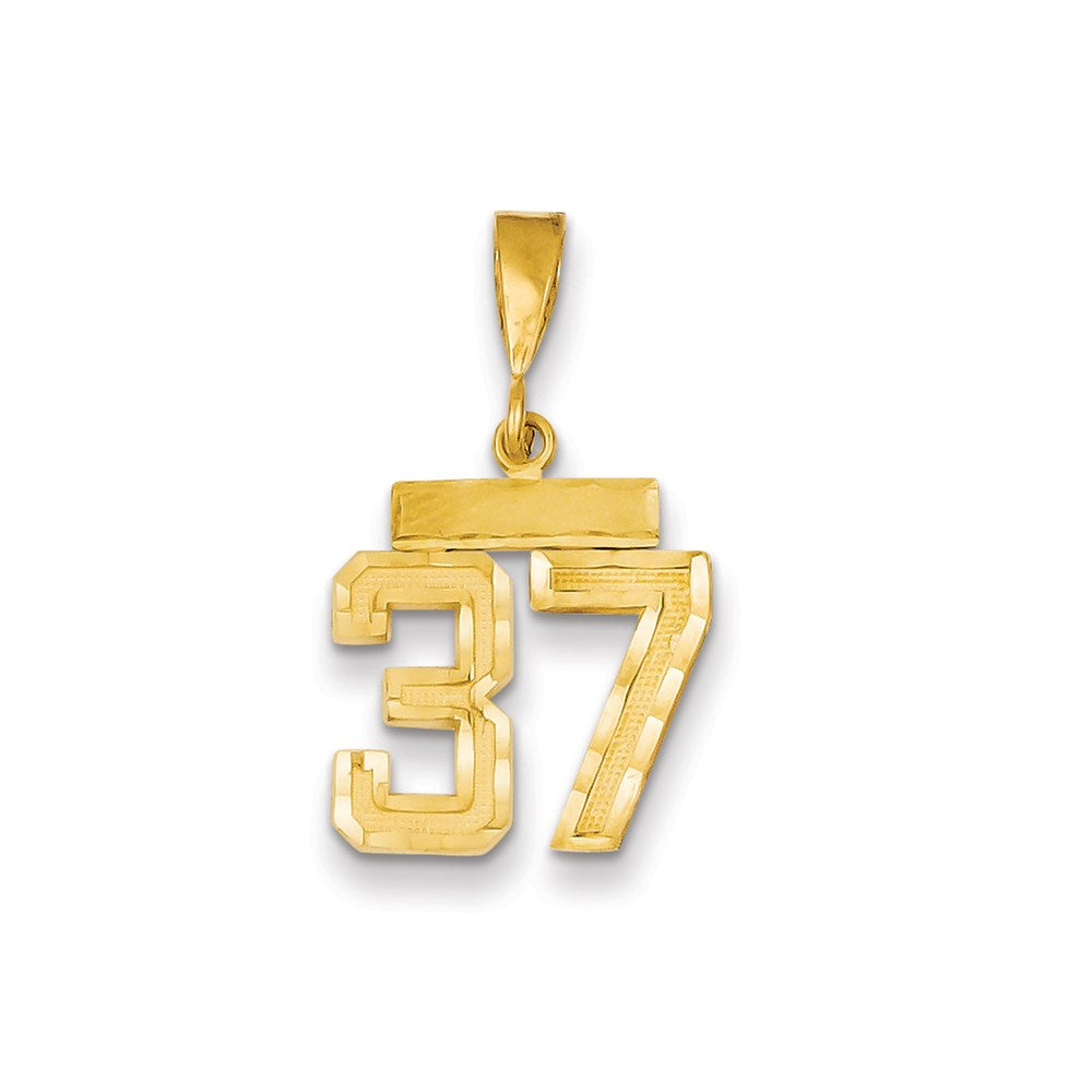 Million Charms 14K Yellow Gold Themed Small Diamond-Cut Number 37 Charm