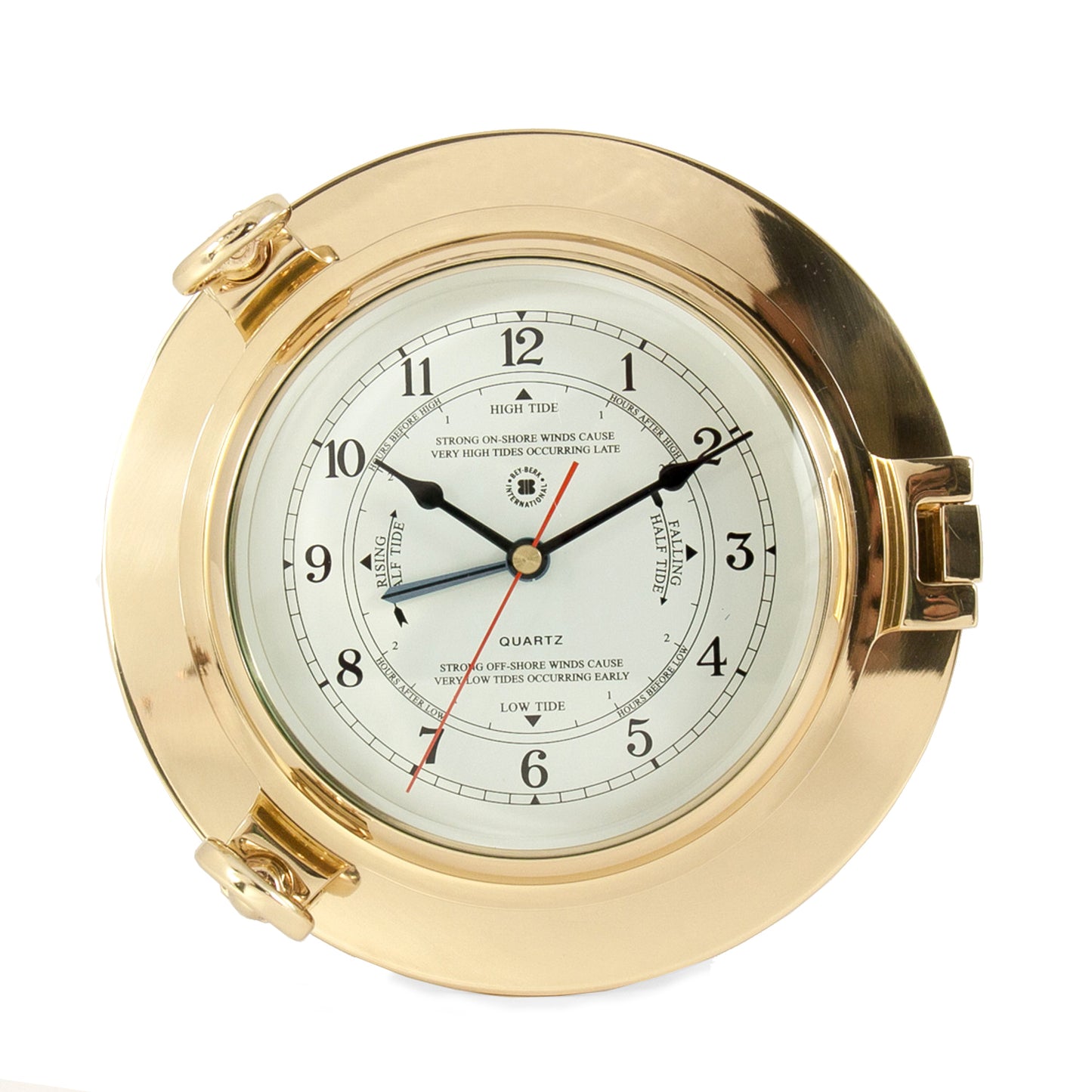 Occasion Gallery Gold Color Lacquered Brass Porthole Tide & Time Quartz Clock with Beveled Glass. 9 L x 2.5 W x H in.