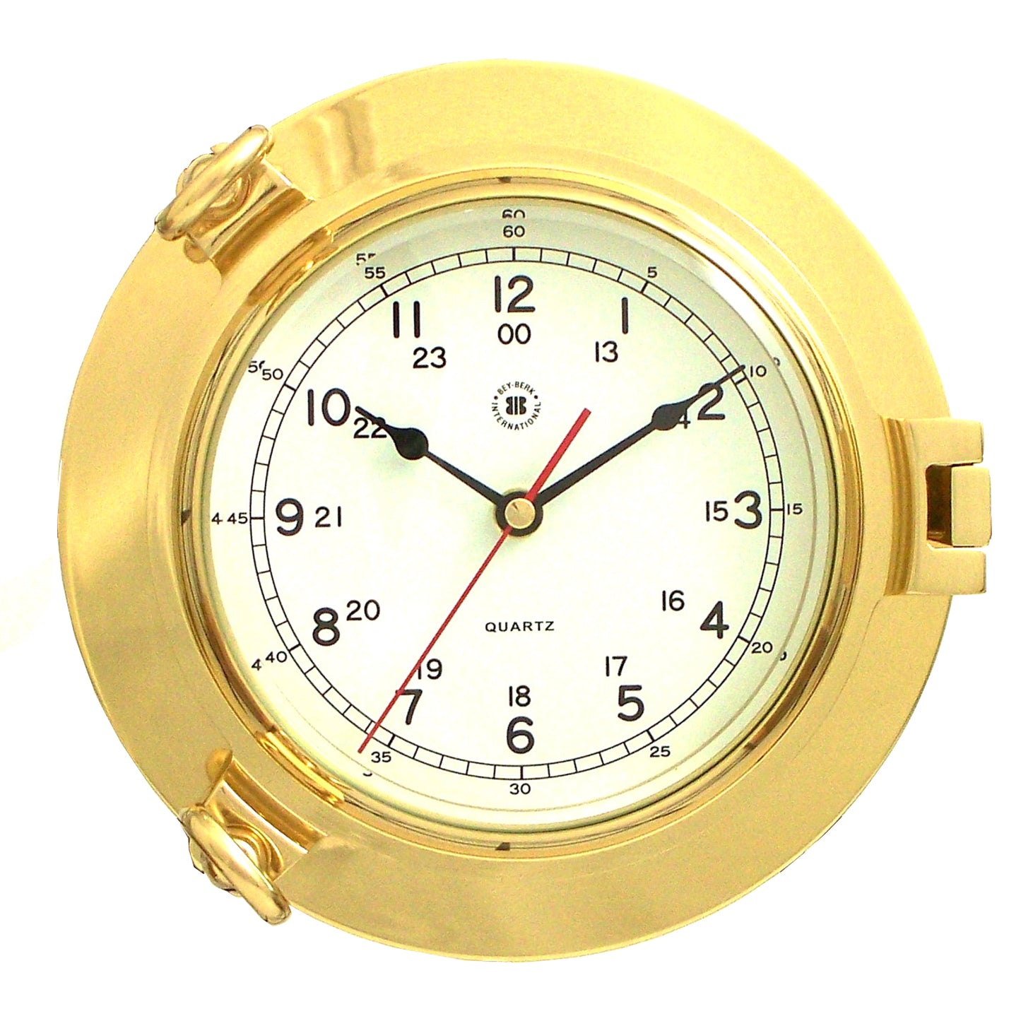 Occasion Gallery Gold Color Lacquered Brass Porthole Quartz Clock with Beveled Glass. 9 L x 2.5 W x H in.