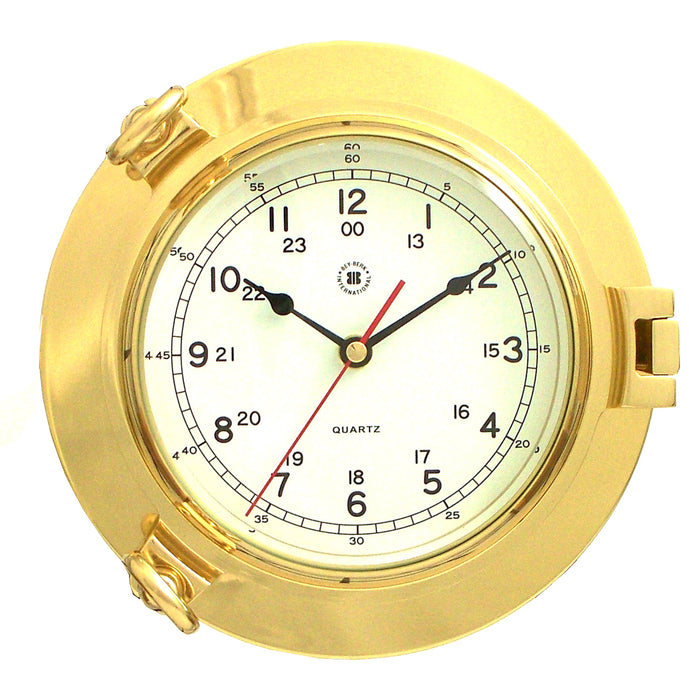 Occasion Gallery Gold Color Lacquered Brass Porthole  Quartz Clock with Beveled Glass. 9 L x 2.5 W x  H in.