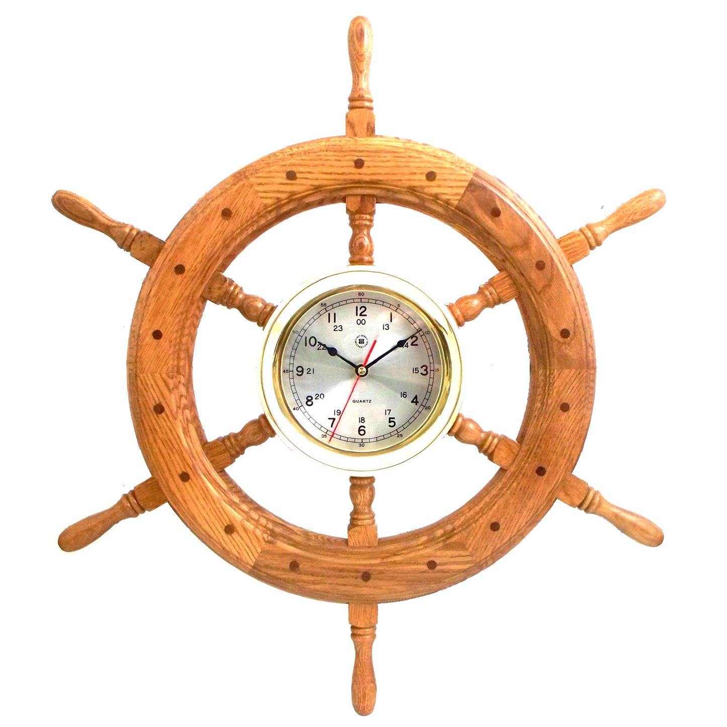 Occasion Gallery Oak Wood Color 24" Oak Ship's Wheel with Lacquered Brass Round Quartz Clock. 24 L x 2.5 W x H in.