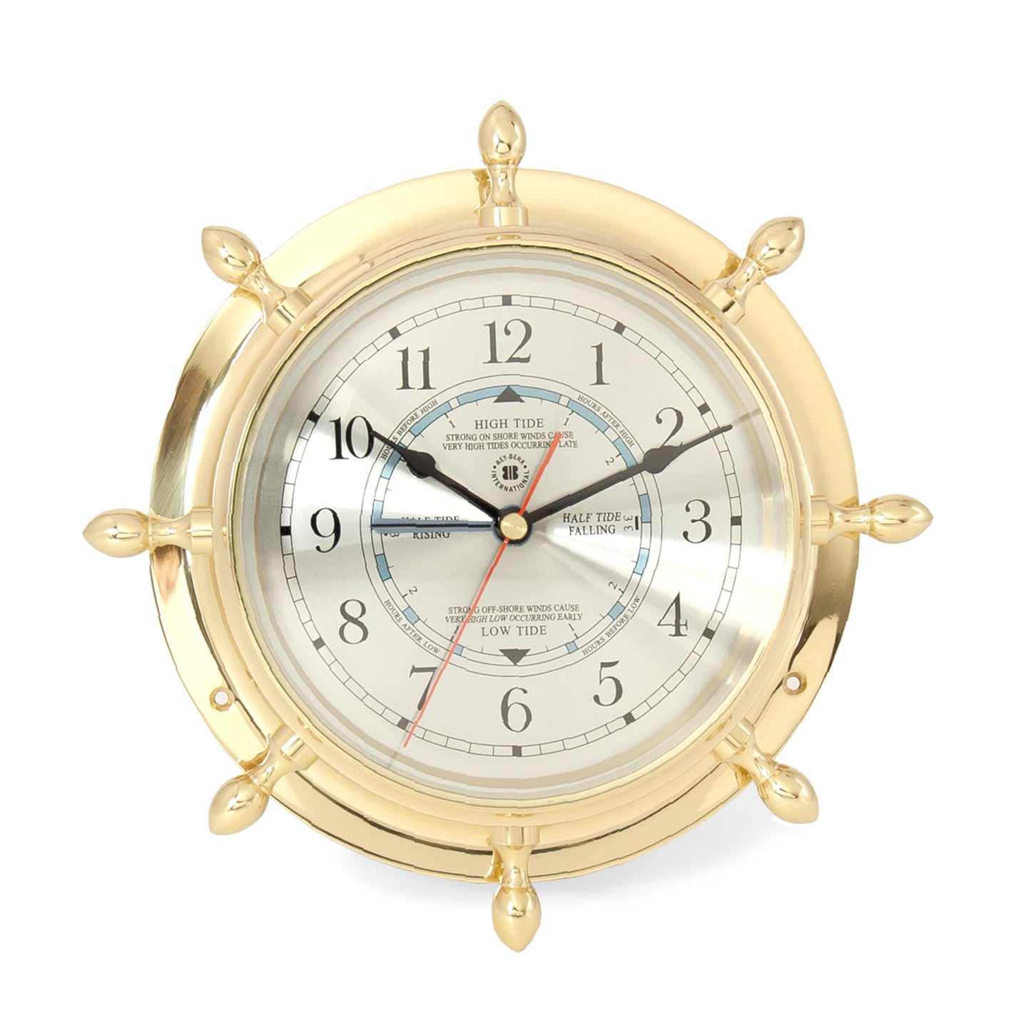 Occasion Gallery Gold Color Lacquered Brass Ship's Wheel Tide & Time Quartz Clock with Beveled Glass. 9.5 L x 2 W x H in.