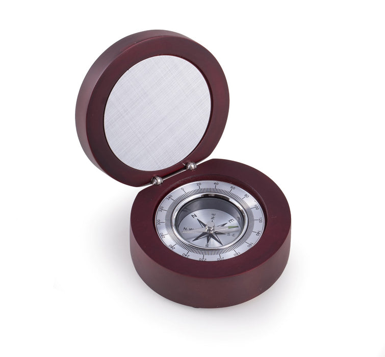 Occasion Gallery Rosewood Color Compass in Rosewood Finished Hinged Box with Aluminum Plate and Accents. 3 L x 3.5 W x  H in.
