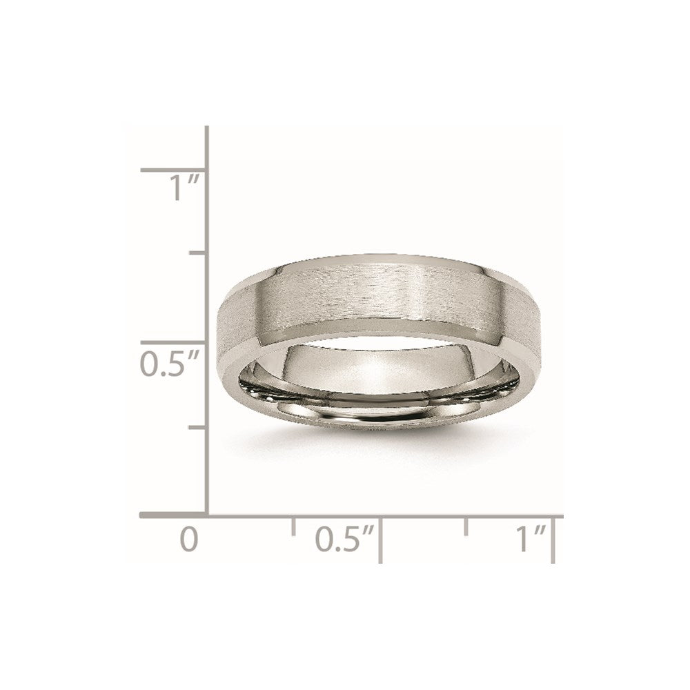 Unisex Fashion Jewelry, Chisel Brand Stainless Steel Flat Beveled Edge 6mm Brushed and Polished Ring Band