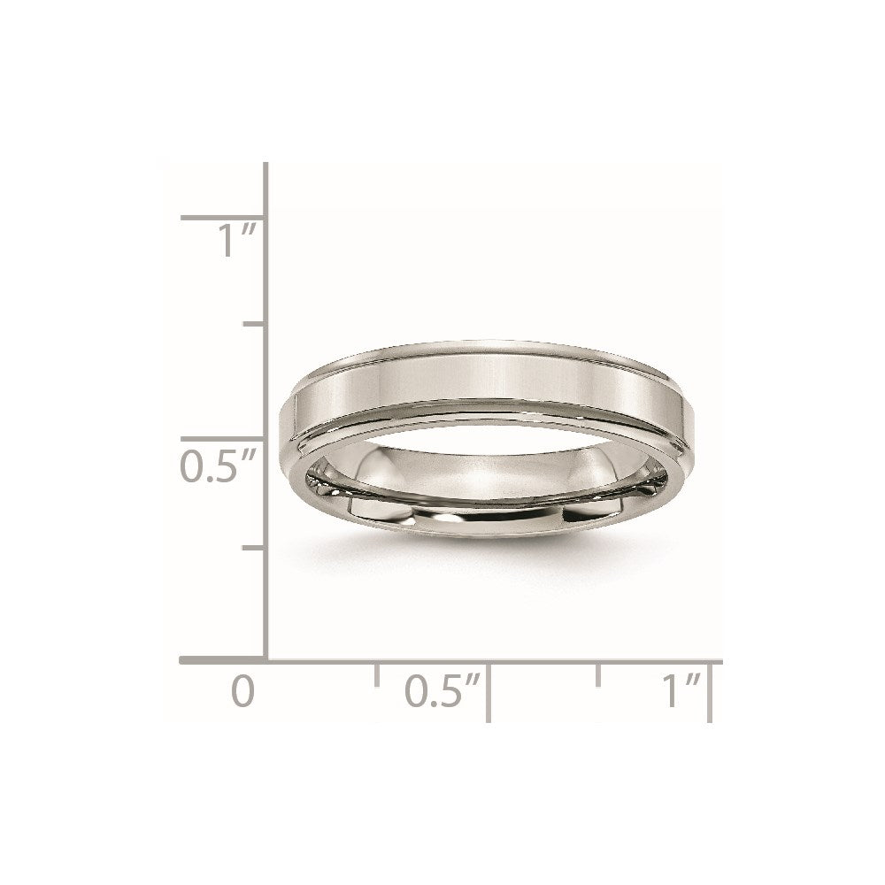 Unisex Fashion Jewelry, Chisel Brand Stainless Steel Ridged Edge 5mm Polished Ring Band