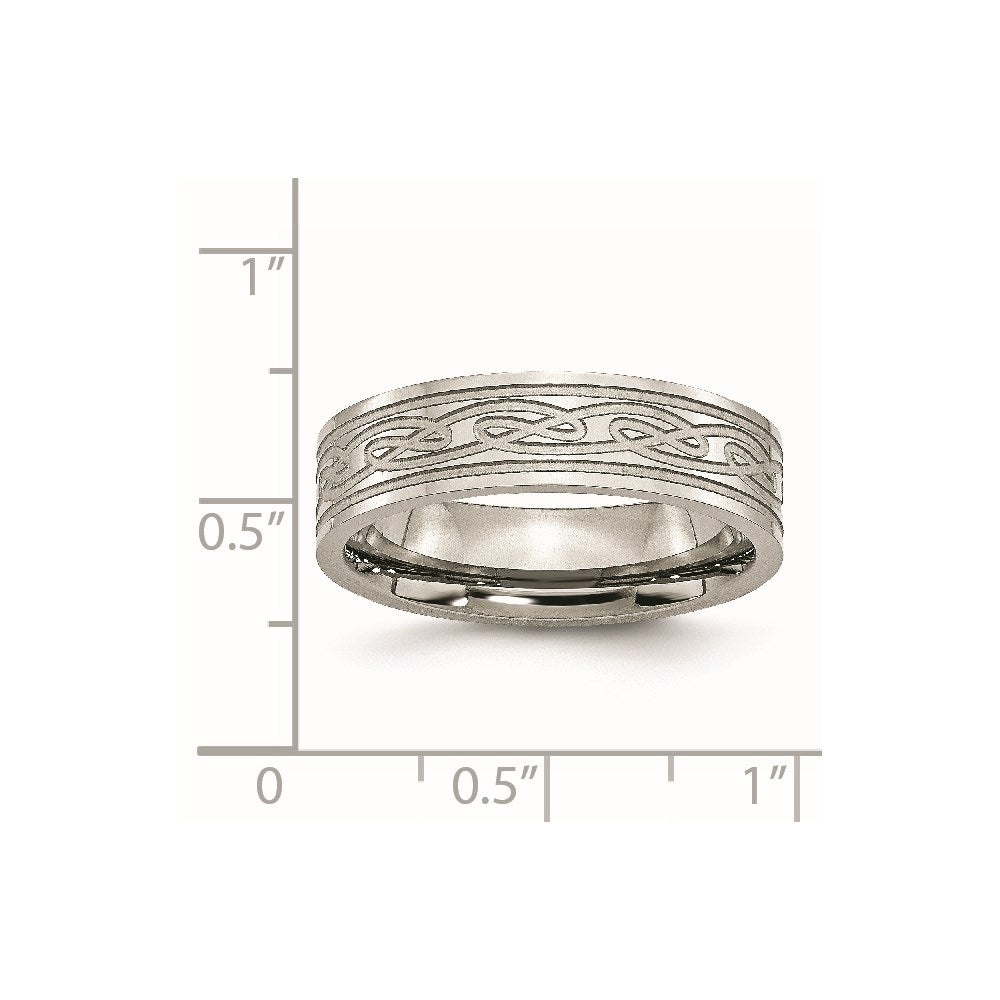 Unisex Fashion Jewelry, Chisel Brand Stainless Steel Flat Laser Etched Celtic Knot 6mm Polished Ring Band