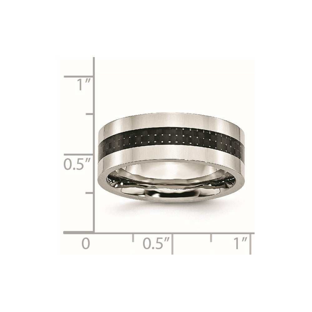 Unisex Fashion Jewelry, Chisel Brand Stainless Steel Black Carbon Fiber Inlay Flat 8mm Polished Ring Band