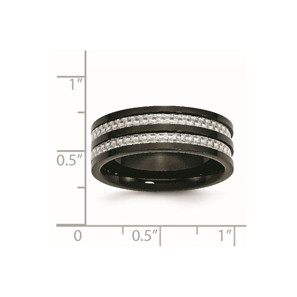 Unisex Fashion Jewelry, Chisel Brand Stainless Steel Polished 8mm Black IP-plated Grey Carbon Fiber Inlay Ring Band