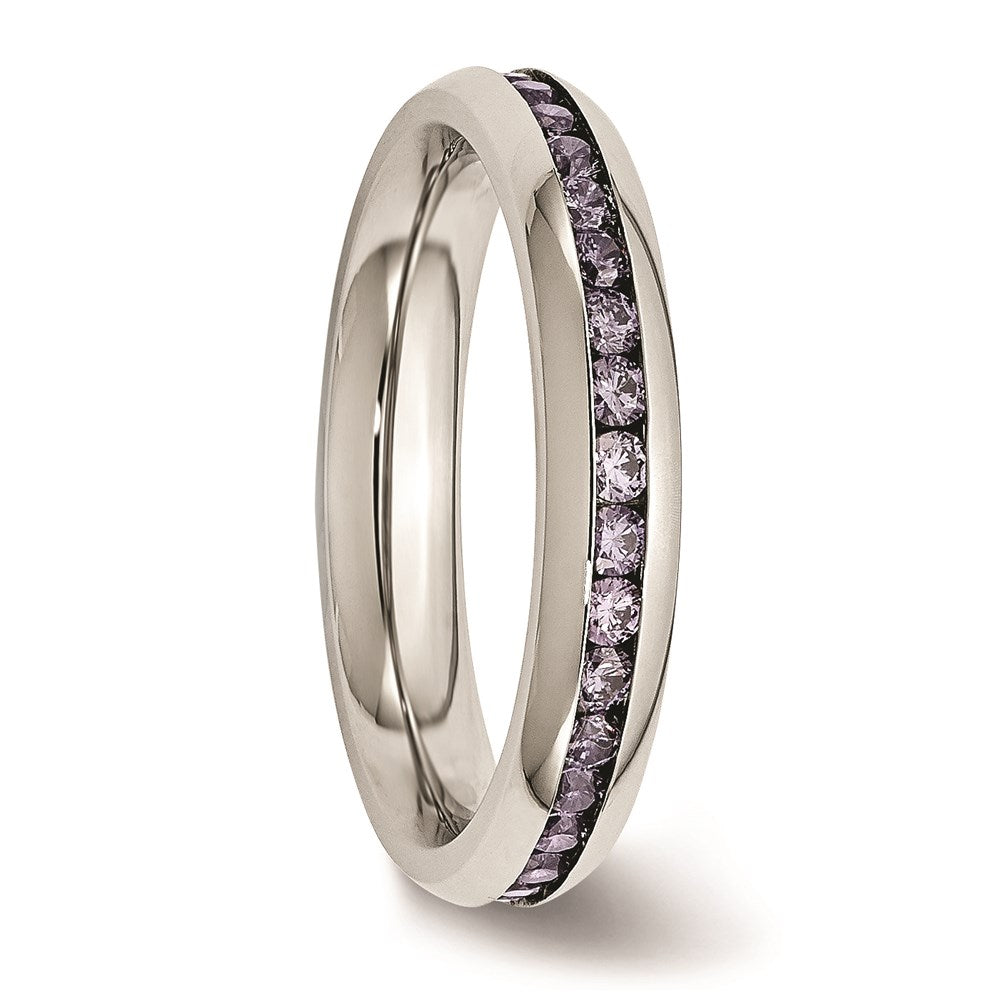 Women's Fashion Jewelry, Chisel Brand Stainless Steel 4mm February Purple CZ Ring