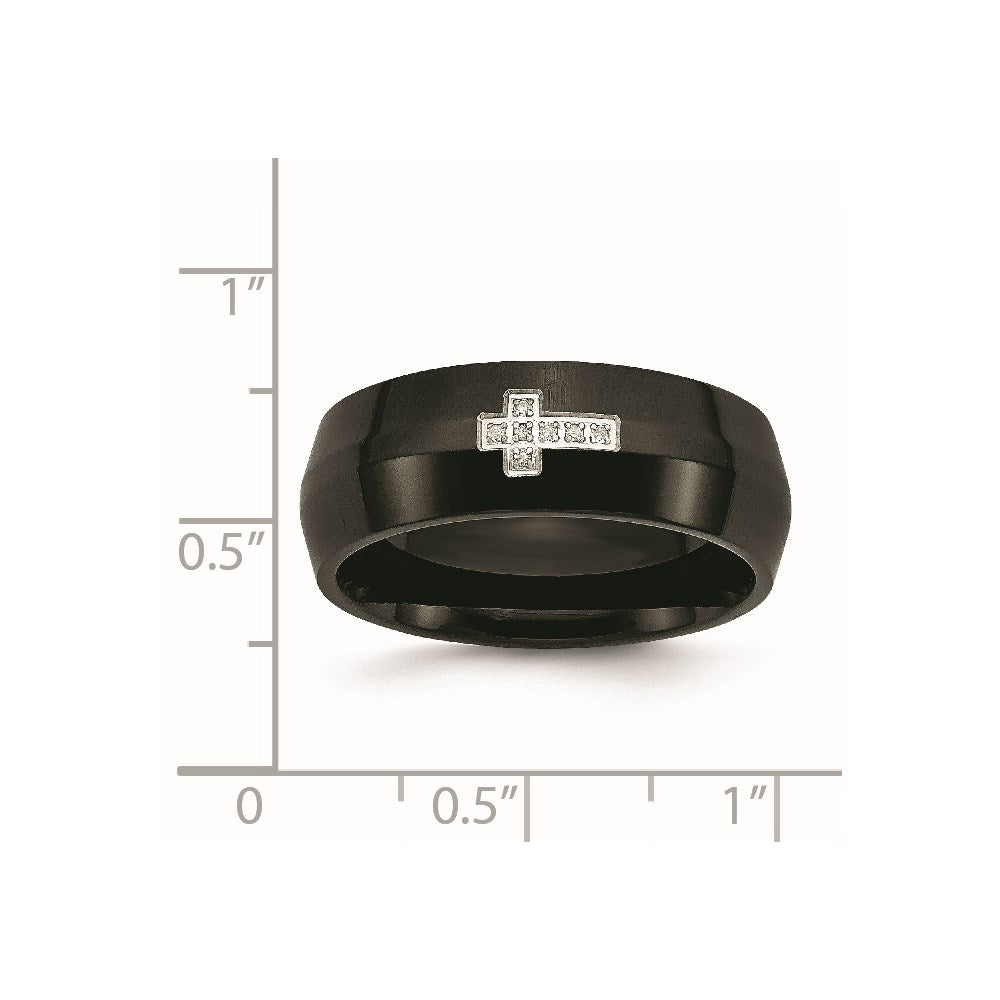 Unisex Fashion Jewelry, Chisel Brand Stainless Steel Black IP-plated w/Diamond Cross Ring