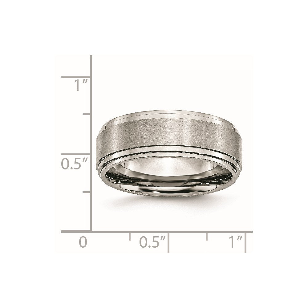 Unisex Fashion Jewelry, Chisel Brand Stainless Steel Ridged Edge 8mm Brushed and Polished Ring Band