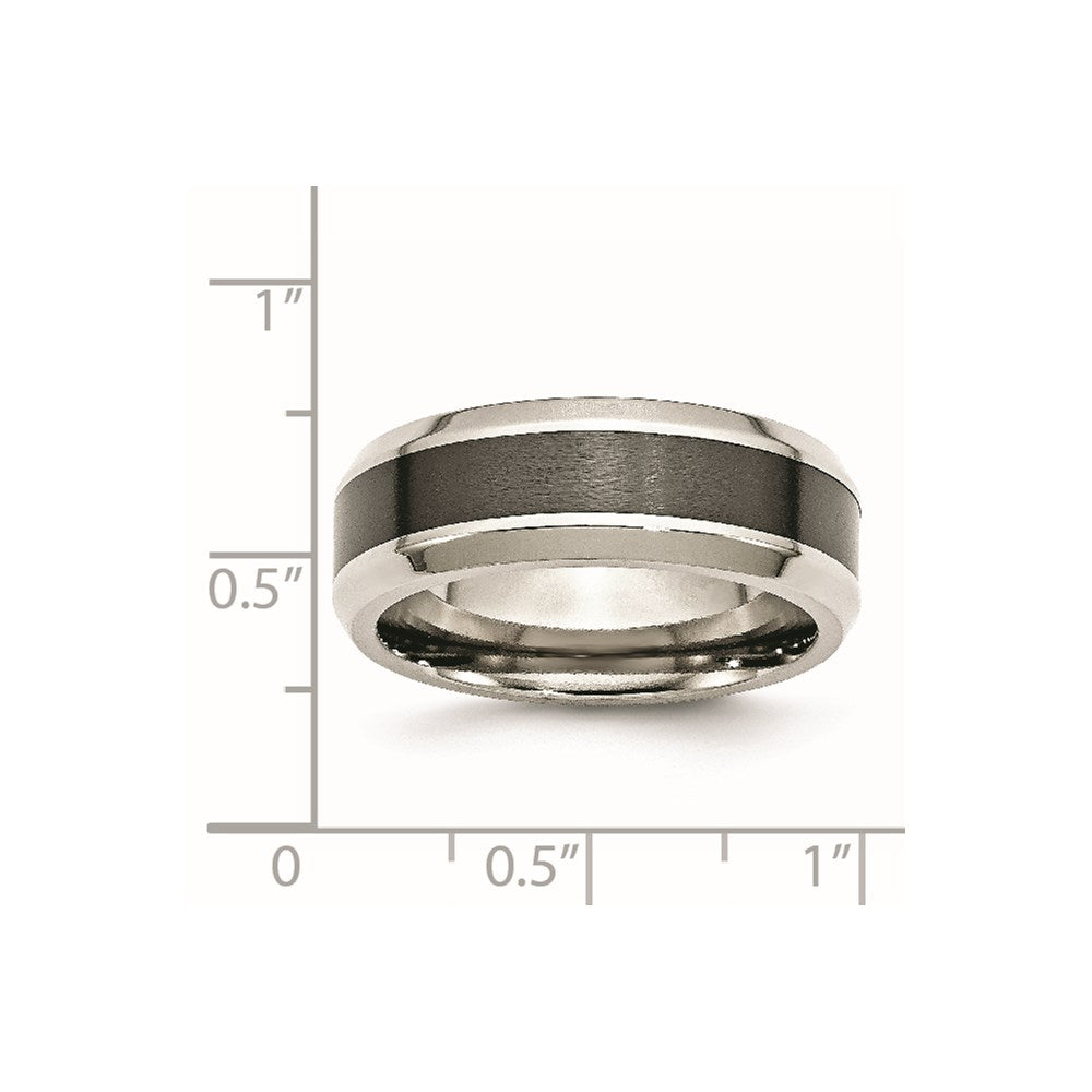 Unisex Fashion Jewelry, Chisel Brand Stainless Steel Base w/Brushed Black Ceramic Center Beveled Ring Band
