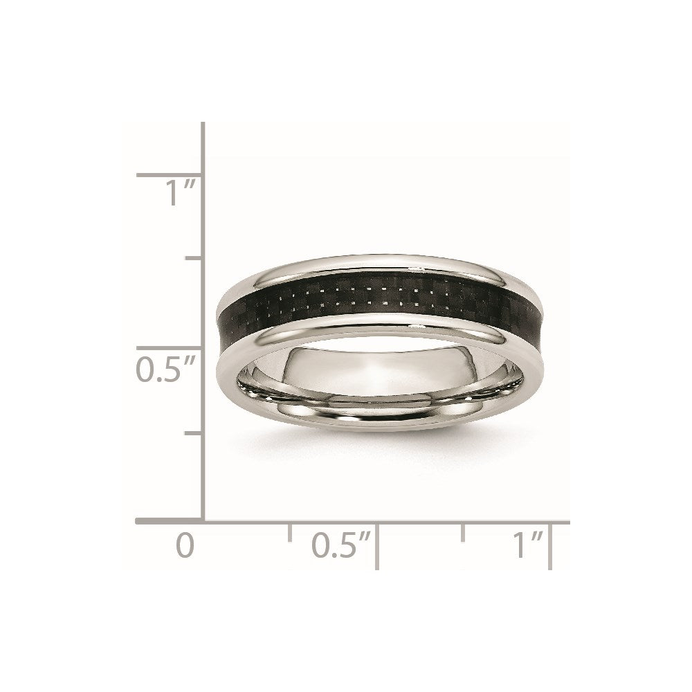 Unisex Fashion Jewelry, Chisel Brand Stainless Steel Polished Black Carbon Fiber Inlay 6mm Ring Band