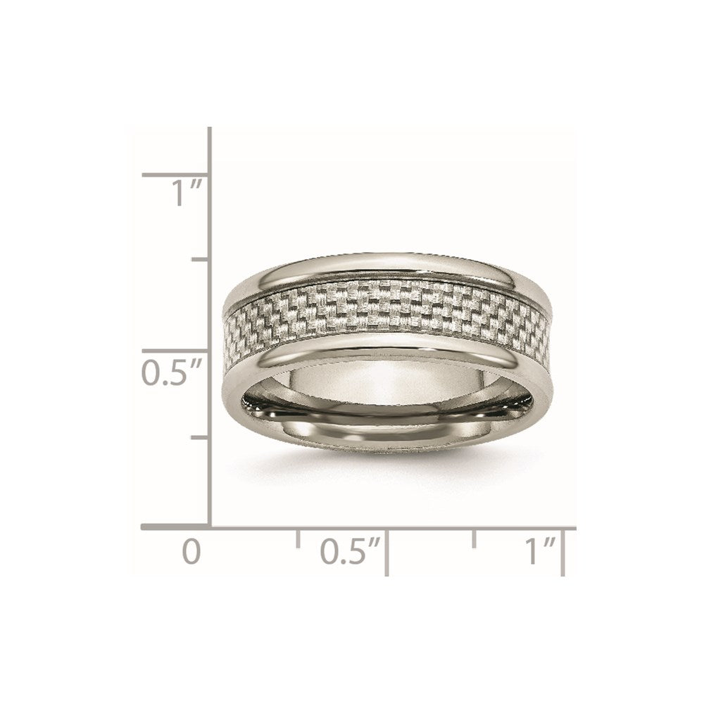 Unisex Fashion Jewelry, Chisel Brand Stainless Steel Polished w/ Grey Carbon Fiber Inlay 8mm Ring Band