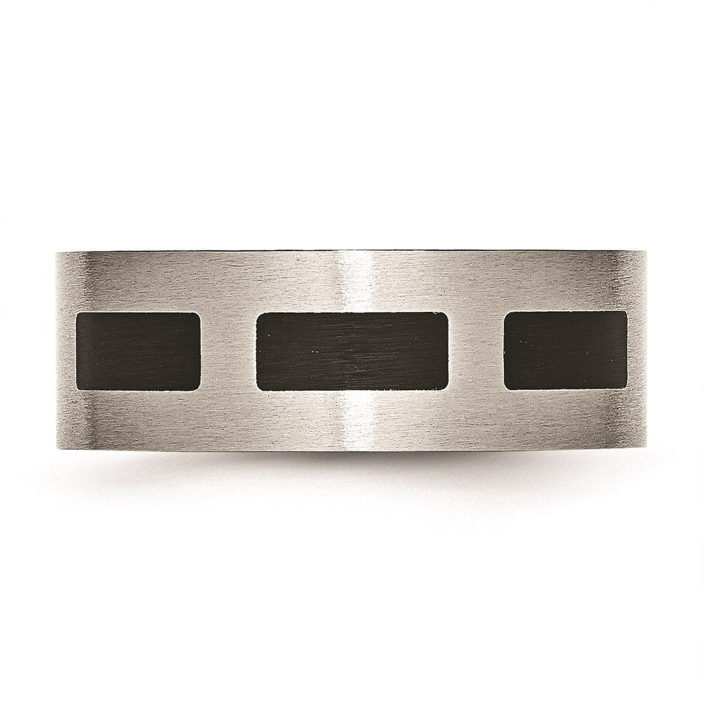 Unisex Fashion Jewelry, Chisel Brand Stainless Steel Black Rubber Flat 8mm Brushed Ring Band