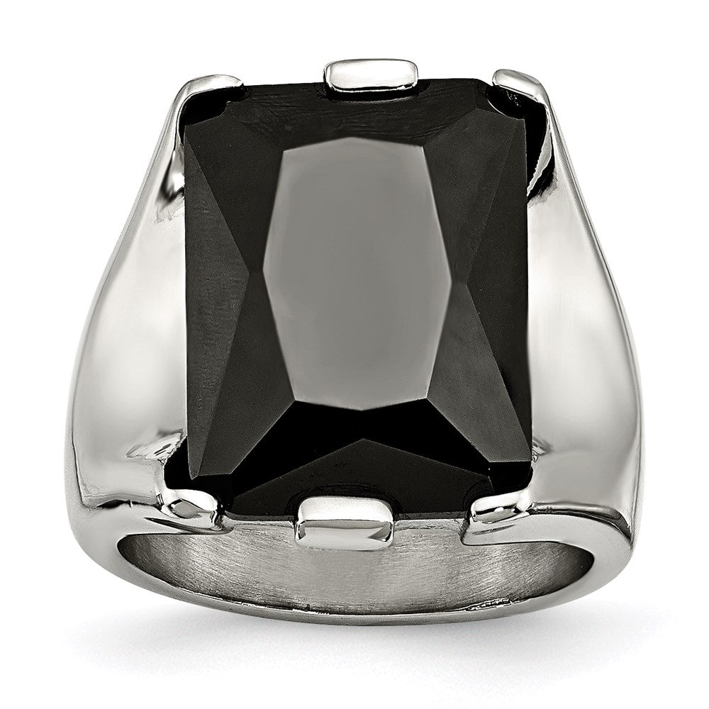 Joyería de moda para mujer, anillo de acero inoxidable con circonita cúbica negra y acabado pulido de la marca Chisel