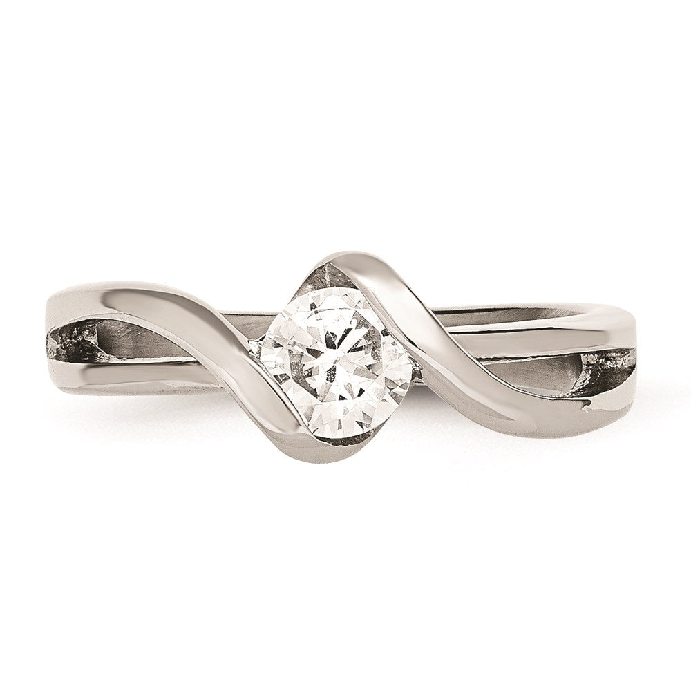 Women's Fashion Jewelry, Chisel Brand Stainless Steel Polished Round CZ Ring