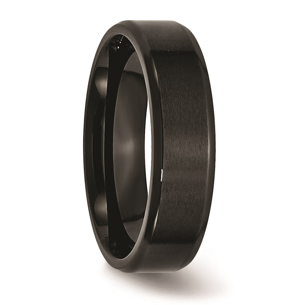 Joyería de moda unisex, anillo de acero inoxidable de la marca Chisel de 6 mm con baño de iones negro, acabado cepillado/pulido y bordes biselados