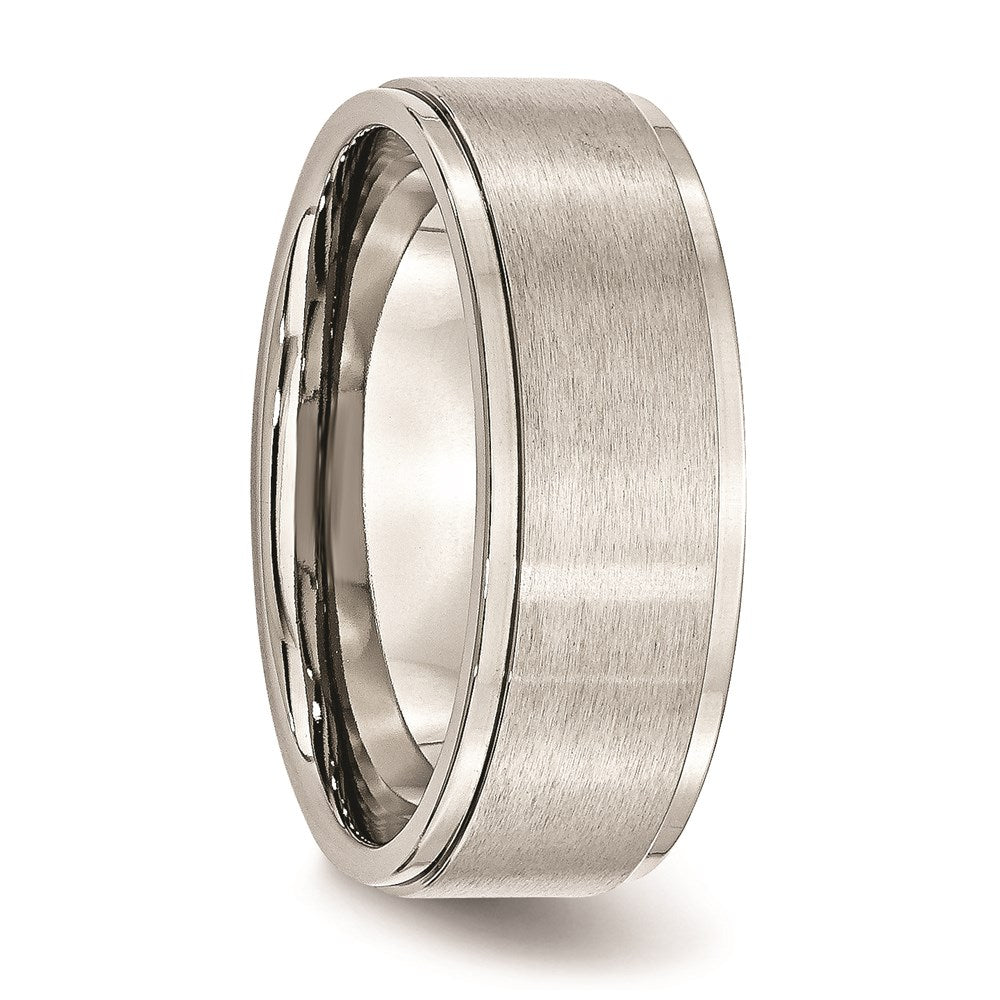 Unisex Fashion Jewelry, Chisel Brand Stainless Steel Ridged Edge 8mm Brushed and Polished Ring Band