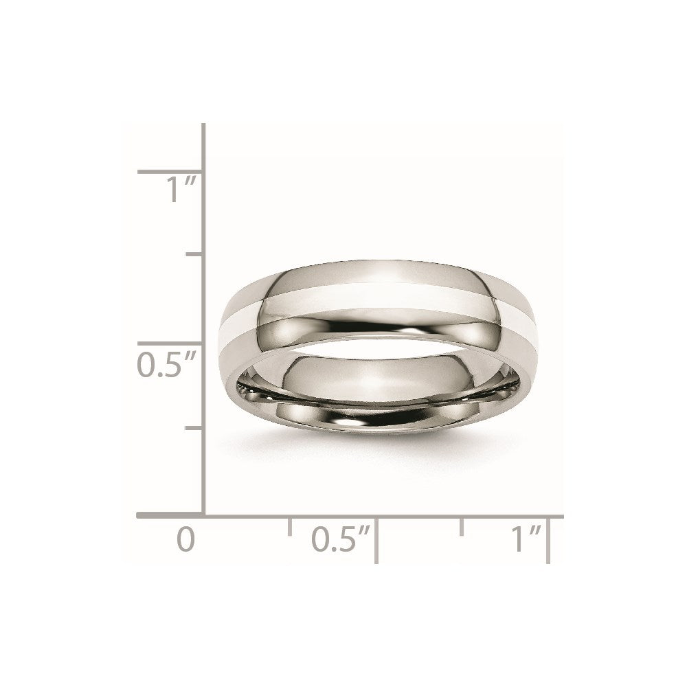 Unisex Fashion Jewelry, Chisel Brand Stainless Steel Sterling Silver Inlay 6mm Polished Ring Band