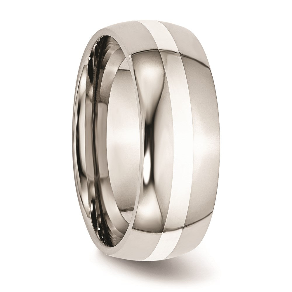 Unisex Fashion Jewelry, Chisel Brand Stainless Steel Sterling Silver Inlay 8mm Polished Ring Band
